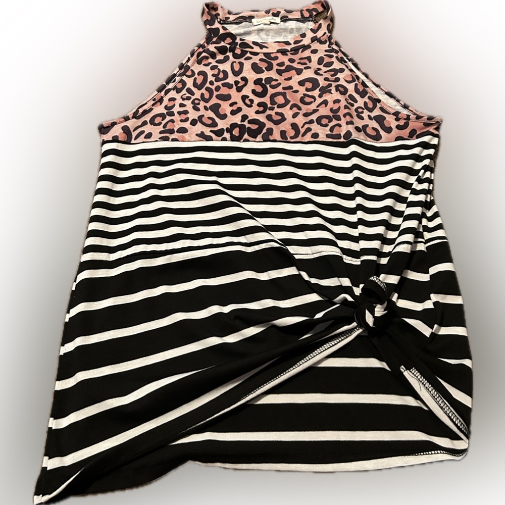Leopard and Striped Sleeveless Top